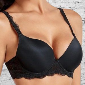 Soltrer Women's Push Up Lace Comfort T-Shirt Bra Padded Underwire Size 40C Black